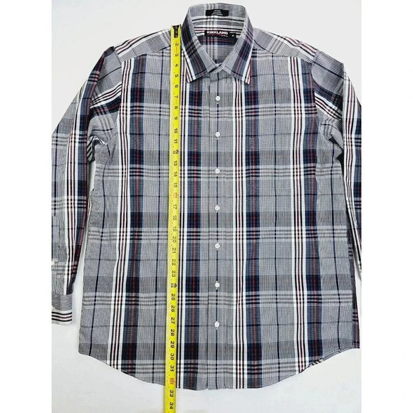 Kirkland Signature Size XL Men's White Burgundy Black Check Long Sleeve Shirt - Picture 9 of 10
